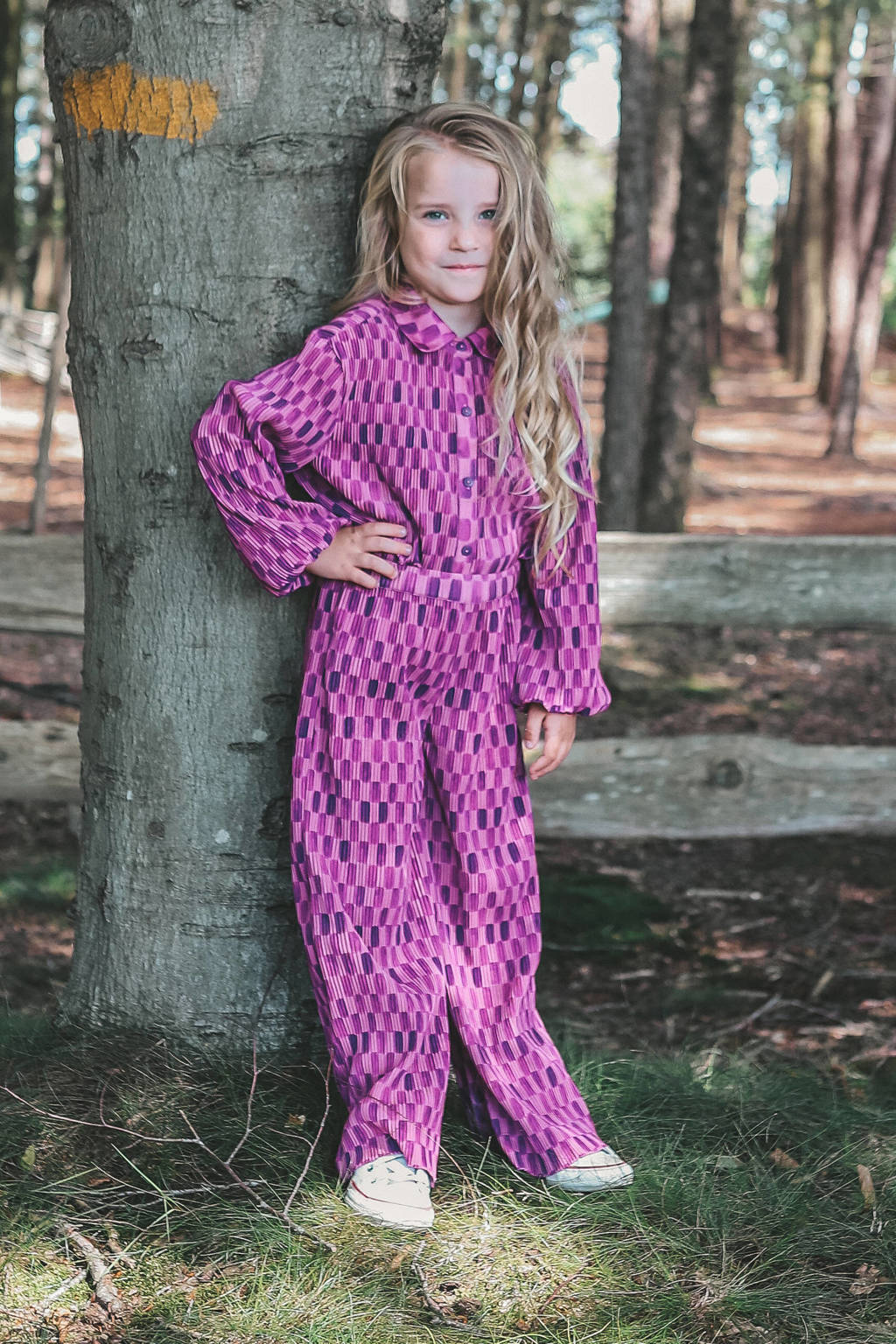 Your Wishes geruite wide leg broek paars/roze