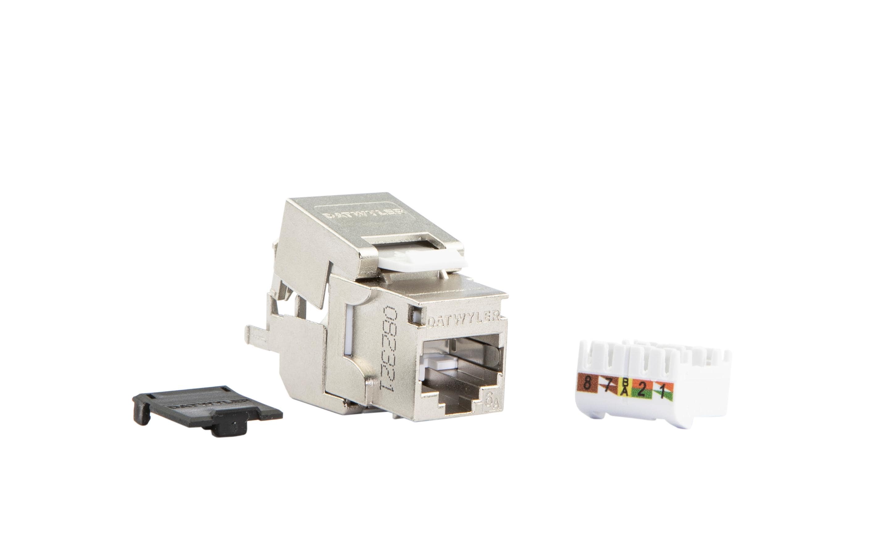 Keystone-Modul KS-T Plus 1/8 tool-less Cat.6A (IEC) 1 StückRJ45-Modul KS-T Plus 1/8 toolless Cat.6A (IEC) geschirmt mit Staubschutzklappe