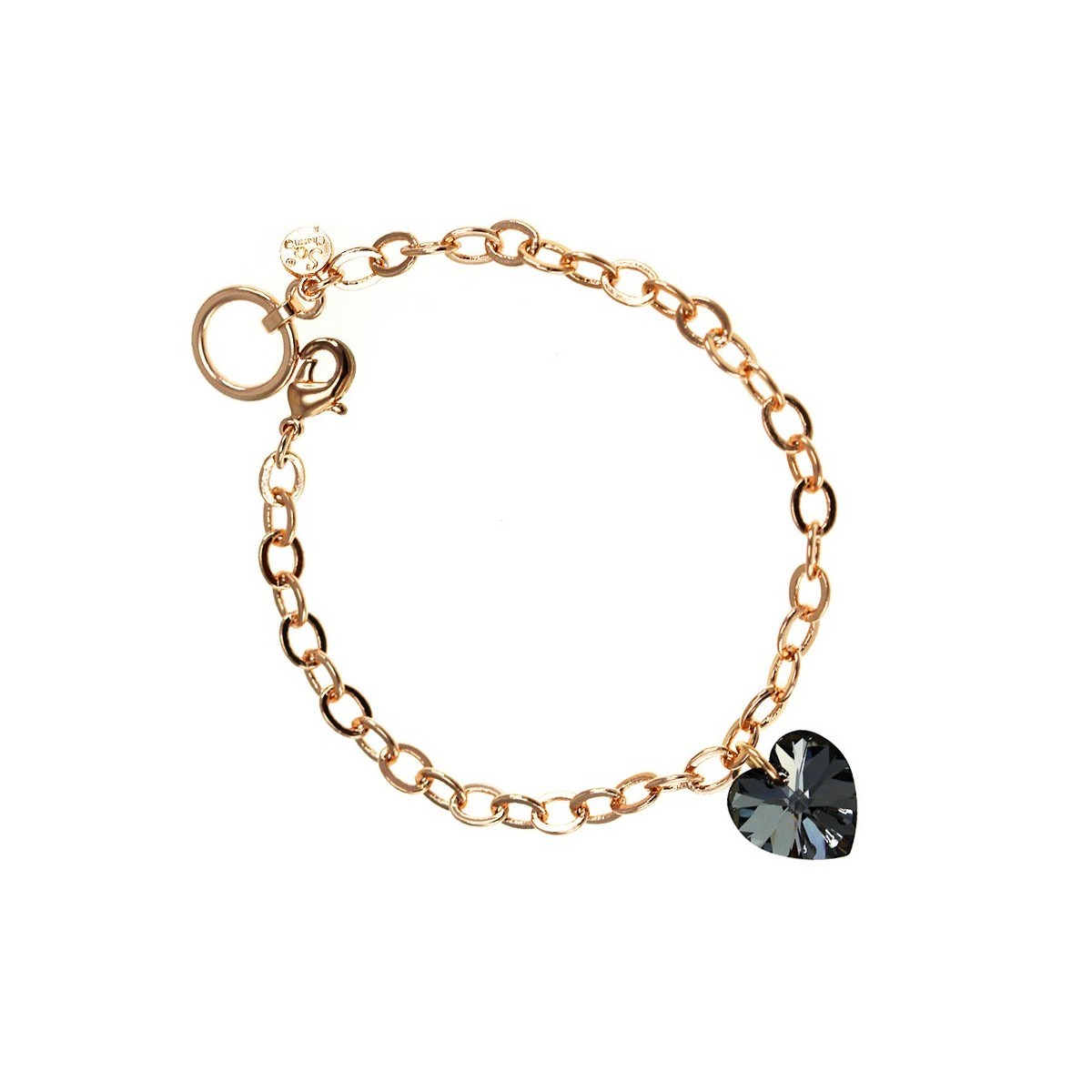 Bracelet doré rosé et coeur noir SC Crystal orné de Cristaux scintillants