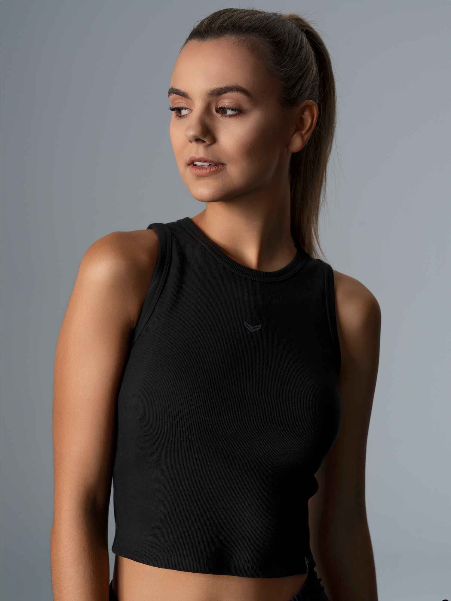 Cropped Top aus elastischem Doppelripp Schwarz