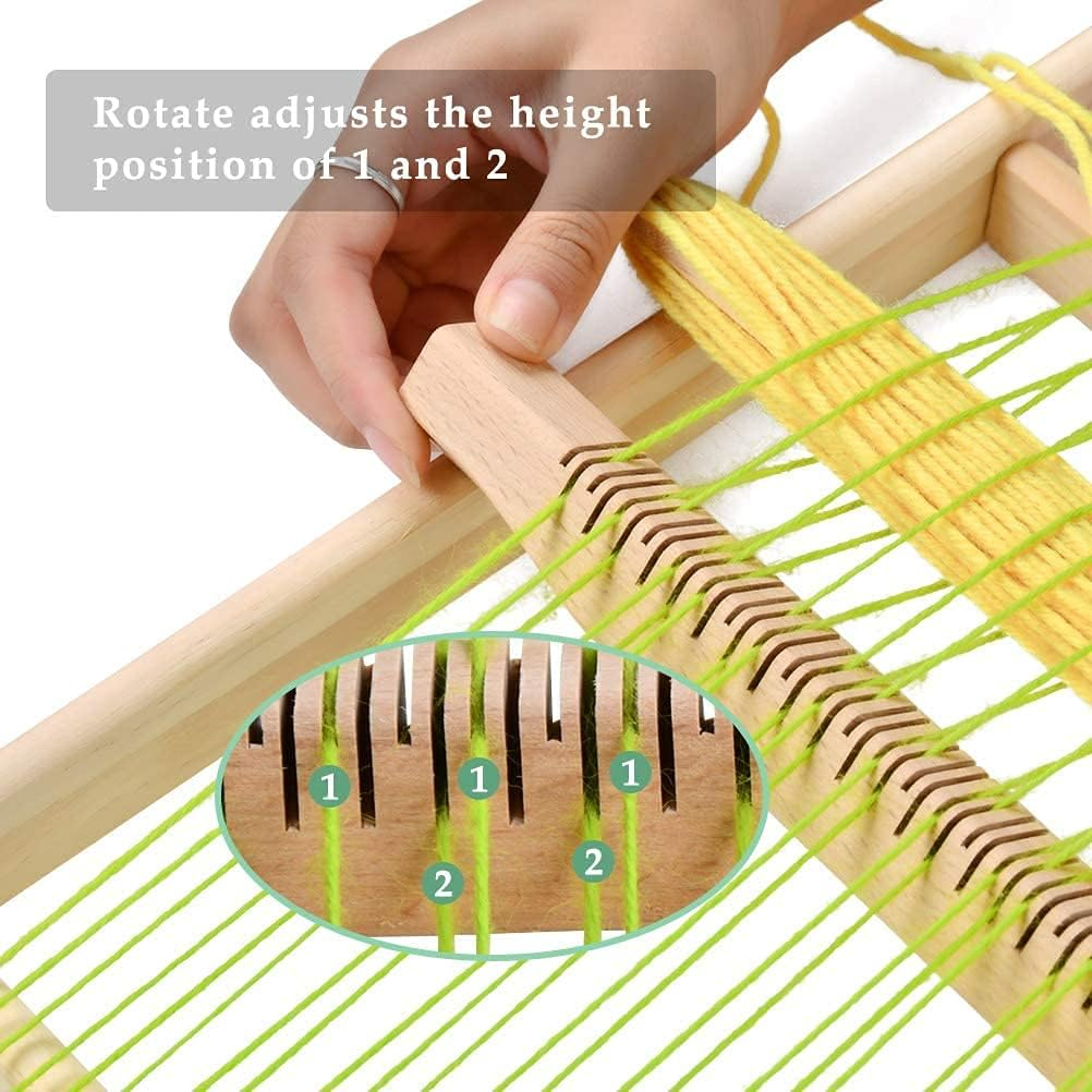 (6-tlg. Set) 395x255mm Holz Webrahmen DIY Strickstuhl Mercerie Hilfsmittel inkl. Garn / Webkamm / Schiffchen - Braun