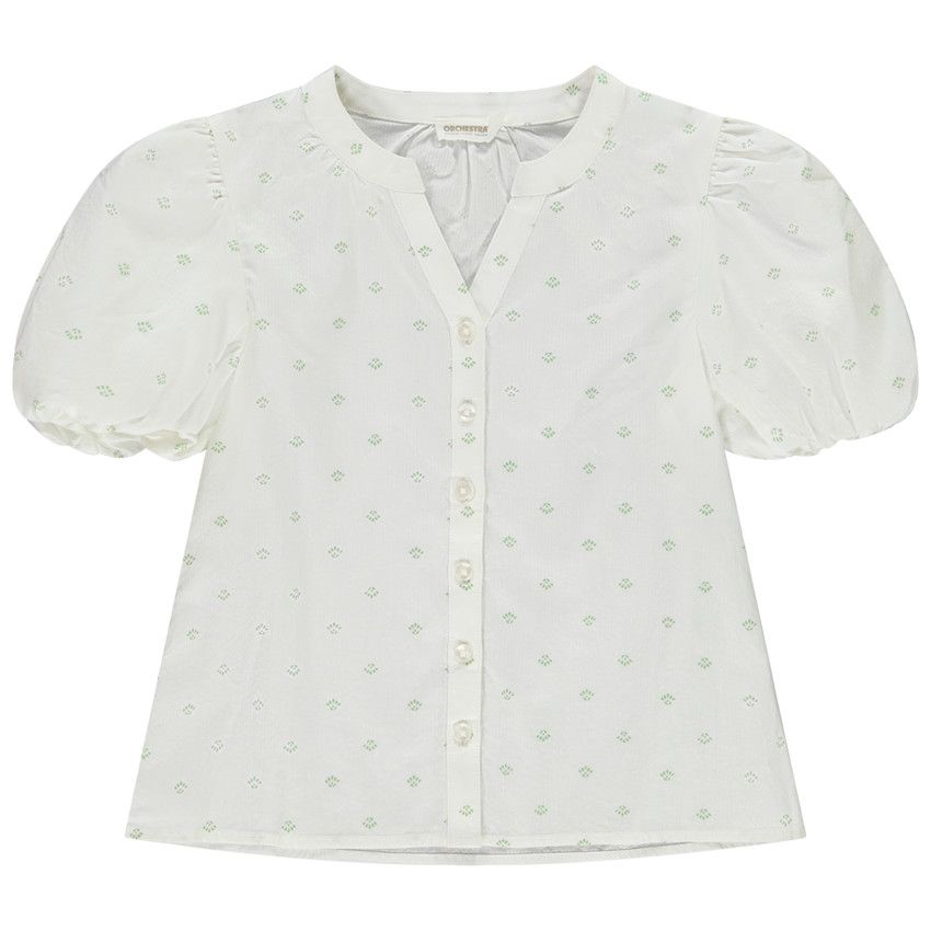 Chemisier manches ballon imprimé minimaliste pour fille - Ecru
