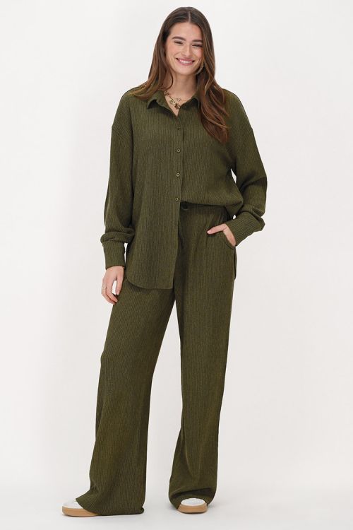 Groene wide leg crinkle broek