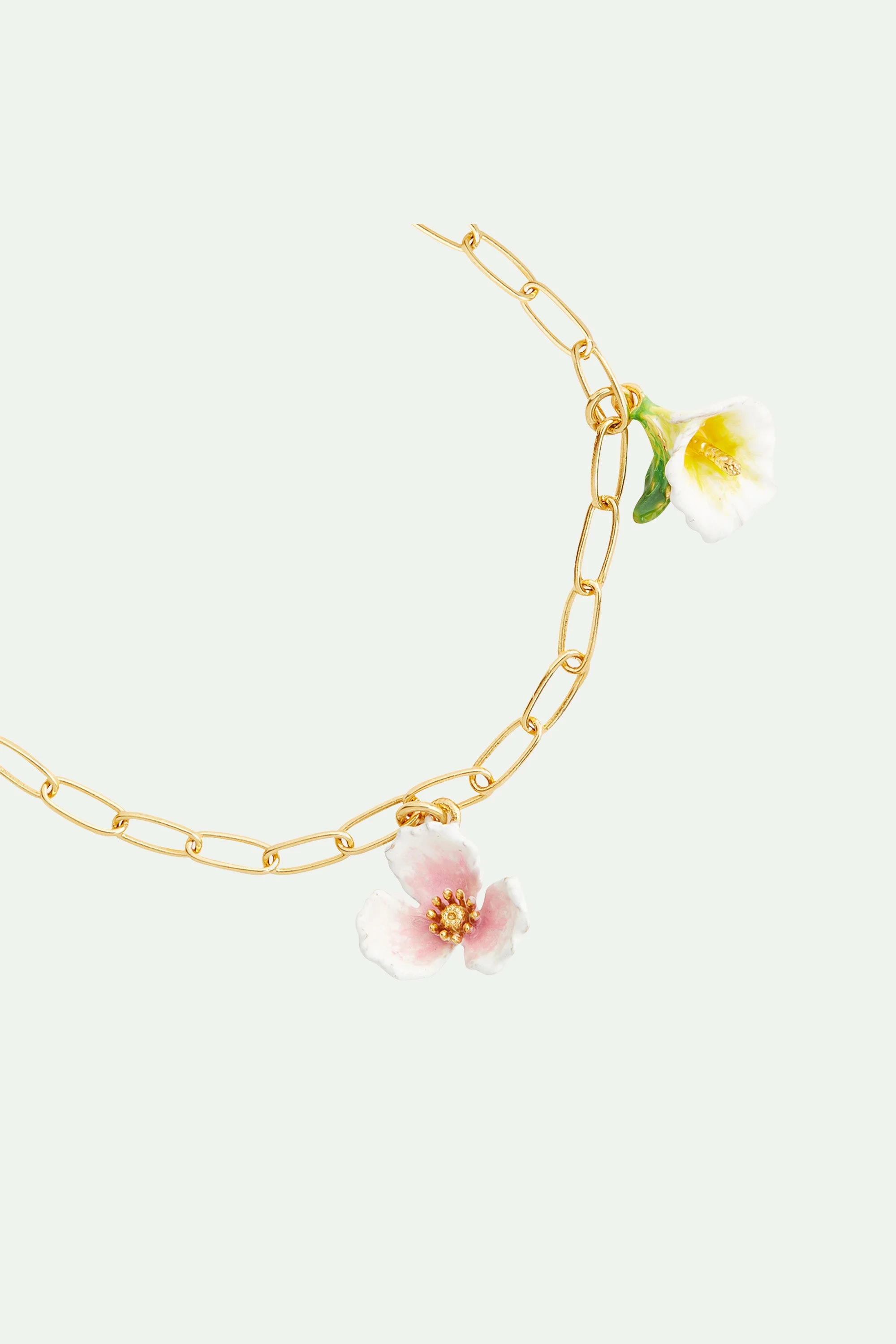 Bracelet maillons dorés et pendentifs fleurs | Multicolore