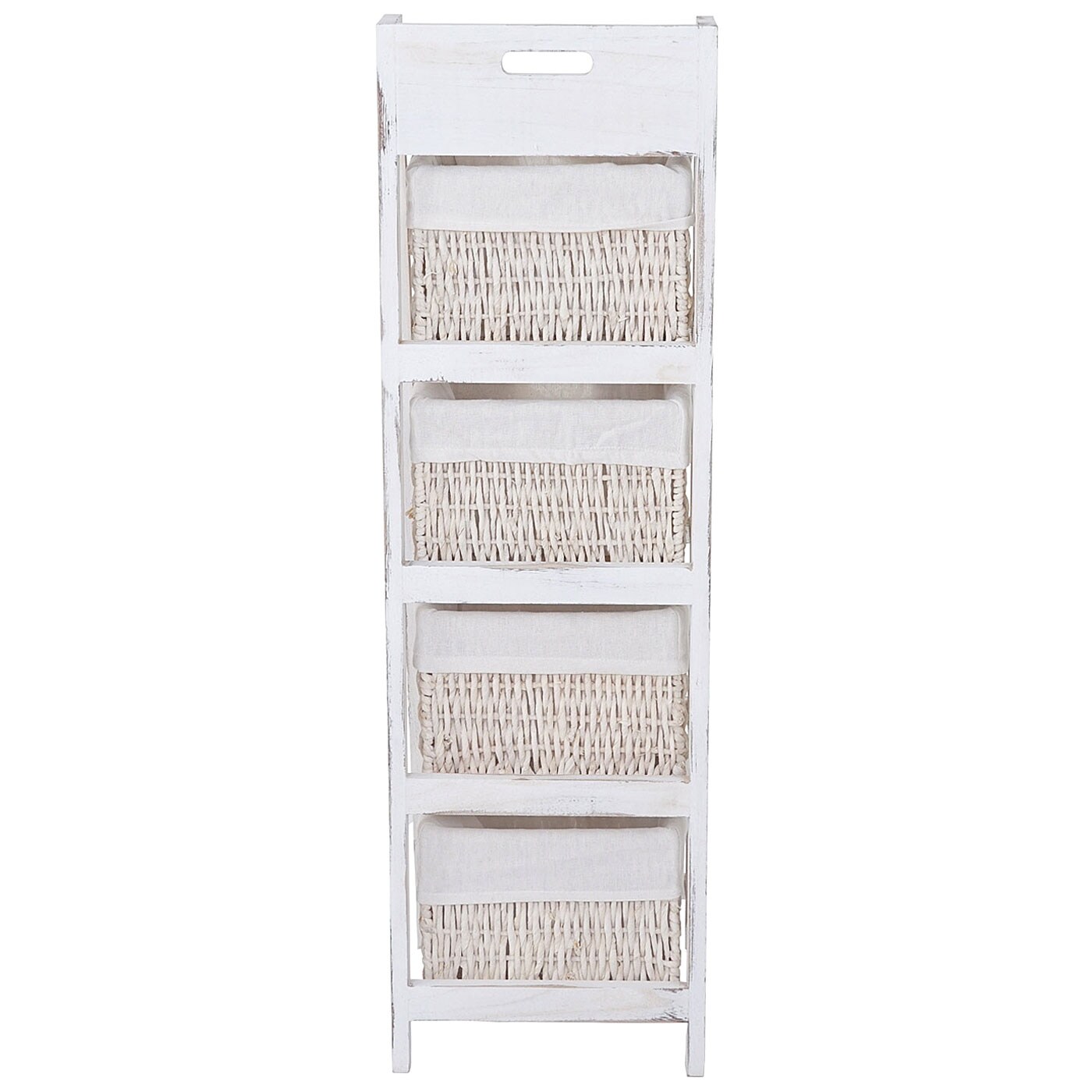 Leiterregal Franca, Regal Standregal mit 4 Korbschubladen 101x30cm, Shabby-Look, Vintage, weiß