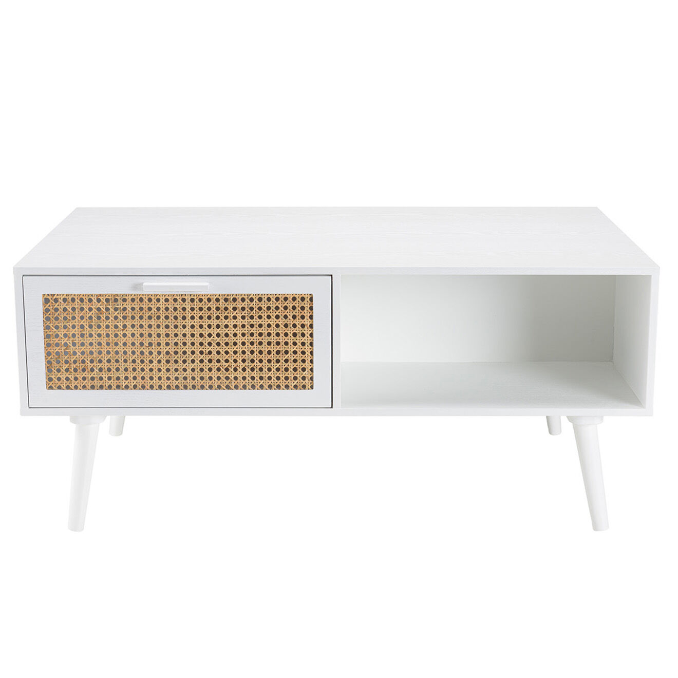 Macabane Table basse cannage rotin Sandro blanche - 100x60x40 cm