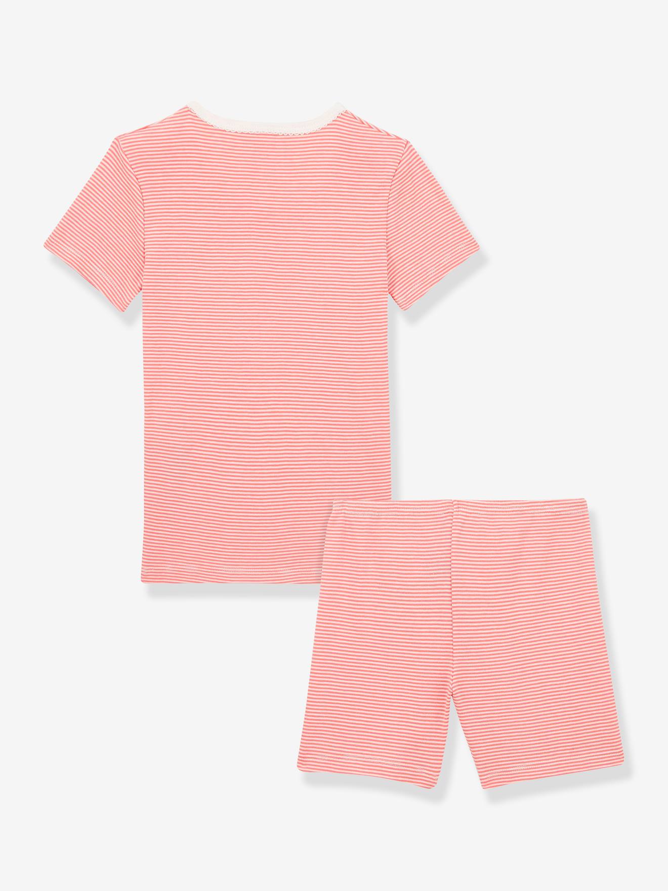 PETIT BATEAU pijama feminino listrado vermelho claro de algodão orgânico por PETIT BATEAU