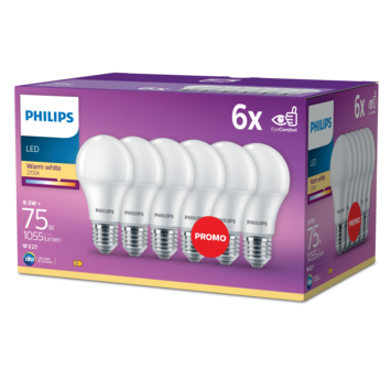 Philips LED peer E27 75W 6 stuks mat niet dimbaar
