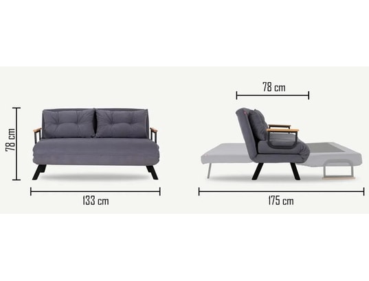 CONCEPT1 - Canapé lit Sando 2 places bleu 133 x 78 x h78