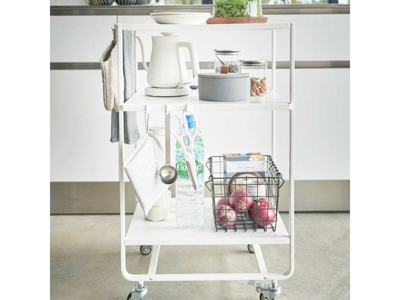 Yamazaki Küchenwagen Tower 49 x 81.5 x 38 cm, Weiss Dreistufiger Wagon mit Griff