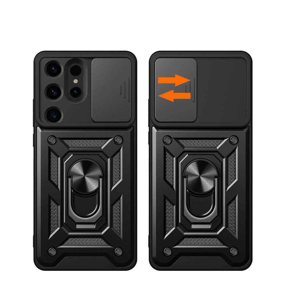 Samsung Galaxy S24 Ultra Hybrid Outdoor Hardcase Hülle mit Cam-Slider   Magnetischer Kickstand - Schwarz