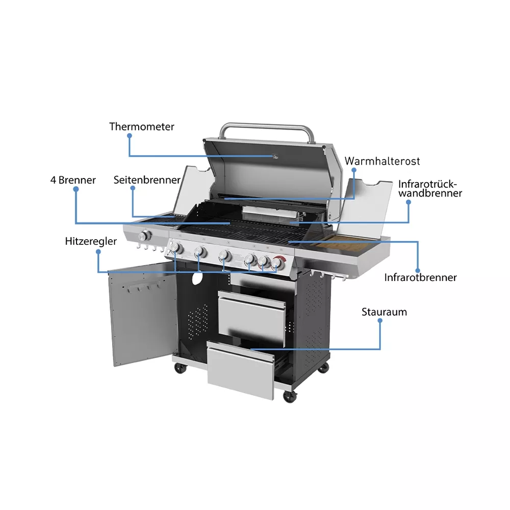 Gasgrill Expert 6 Brenner Edelstahl