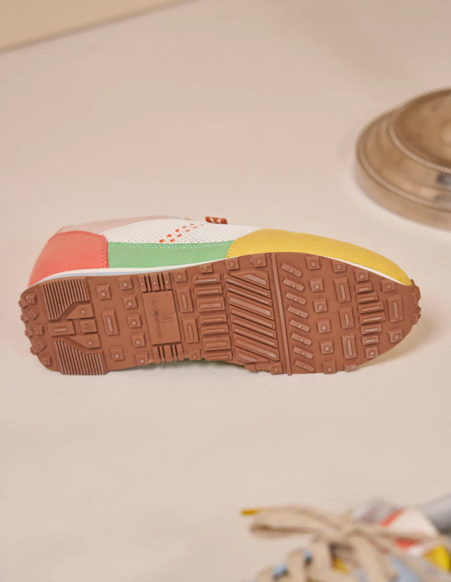 Baskets basses Gabrielle - Suède vegan et mesh jaune corail ciel