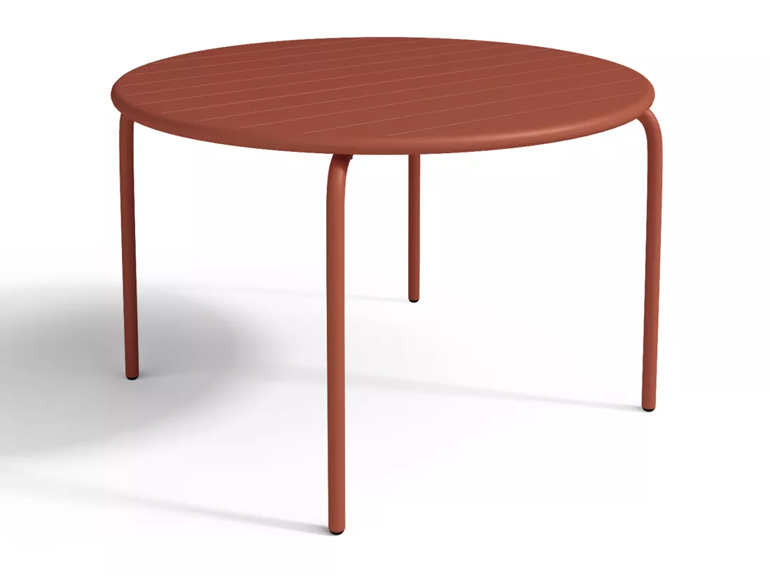 Salle à manger de jardin en métal - une table D.110 cm et 4 fauteuils empilables - Terracotta - MIRMANDE de MYLIA