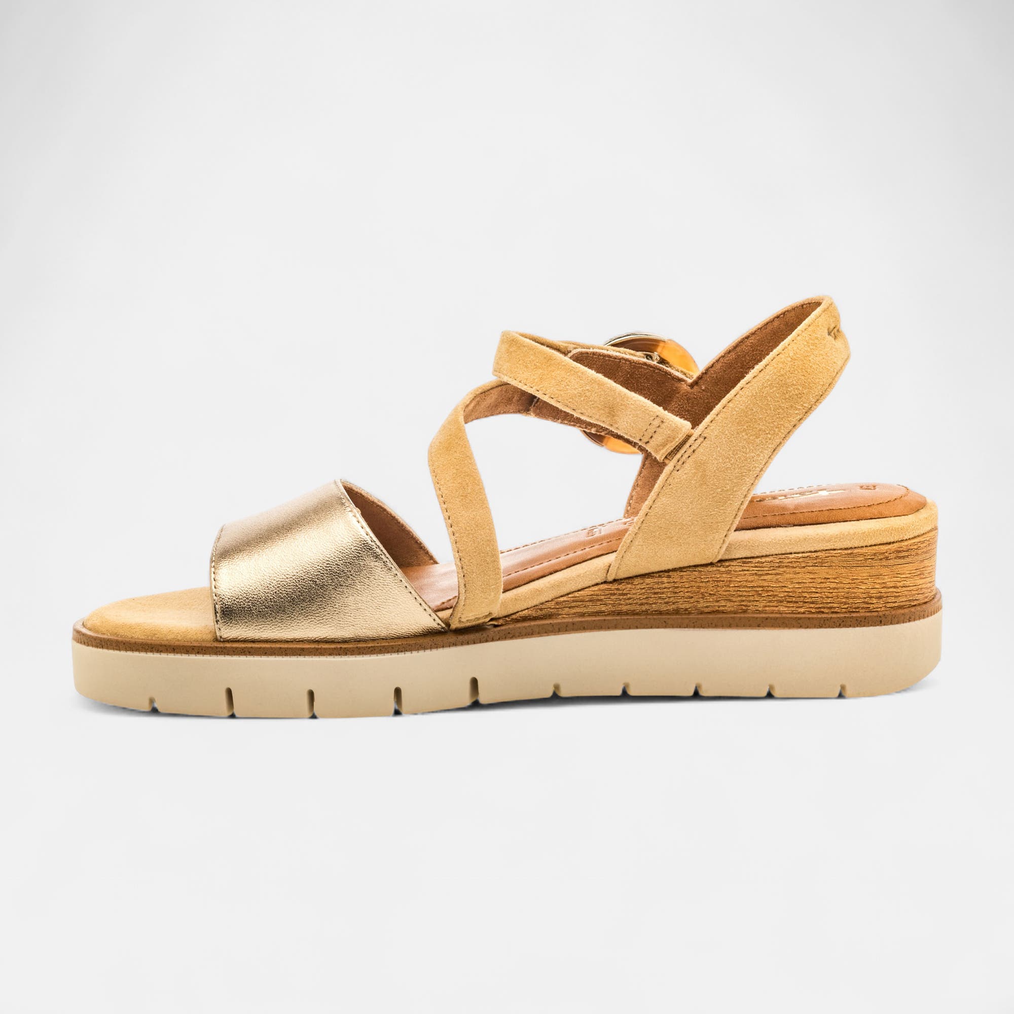Sandales à talon compensé Femme en cuir or
