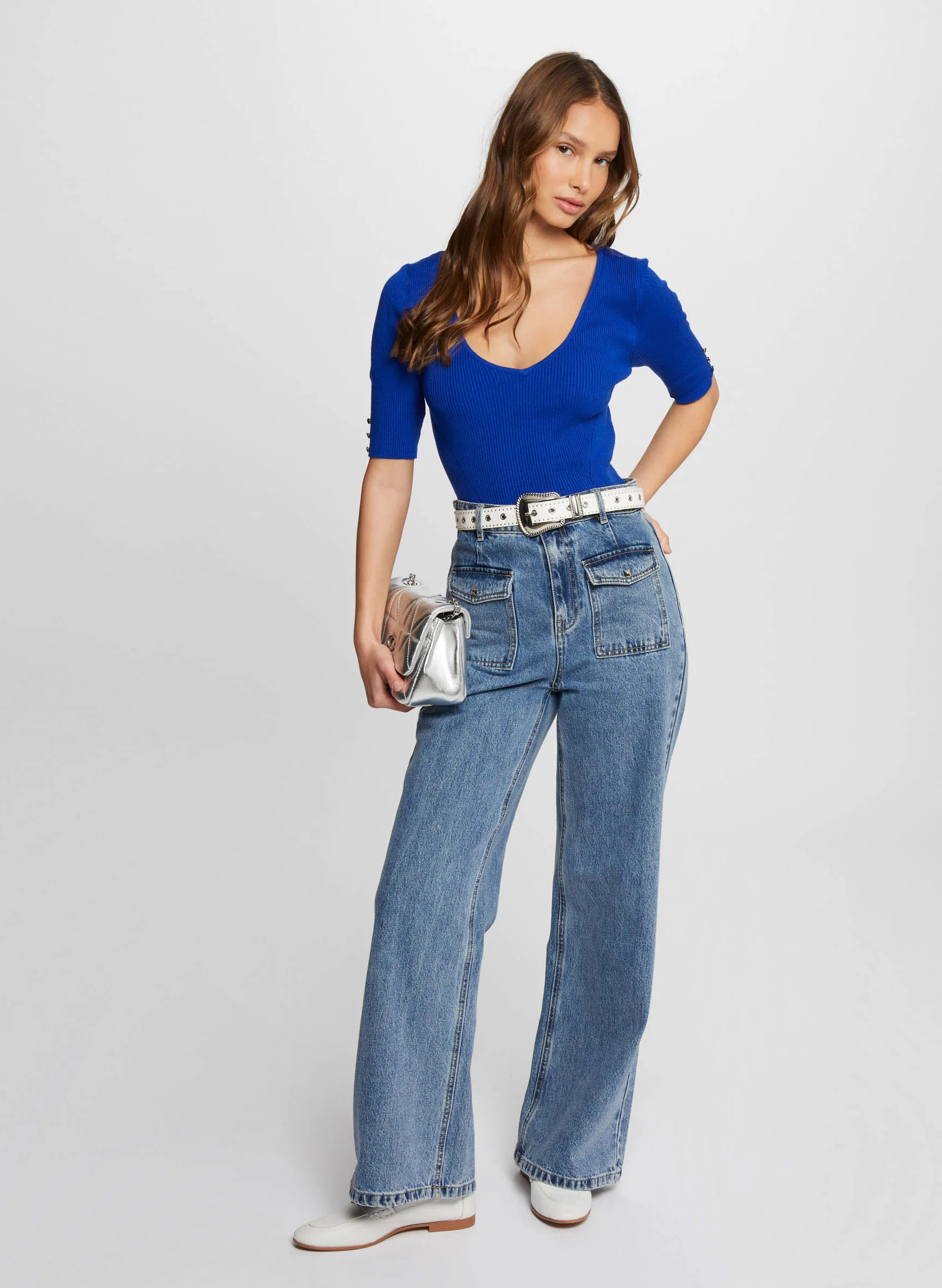 MISHKA - Pull col V manches courtes | Bleu