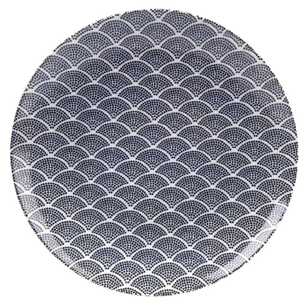 Assiette plate en porcelaine décor vague japonaise