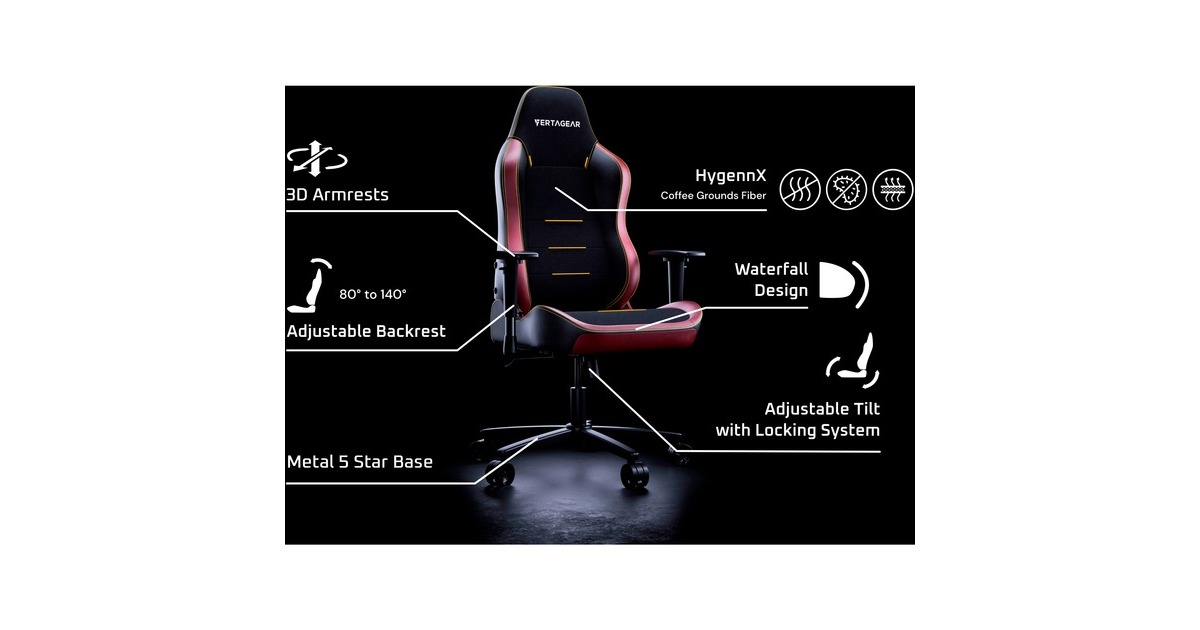 VertagearSL3800 gamestoel  (Zwart/carbon, ContourMax Lumbar, VertaAir, Hygennx)