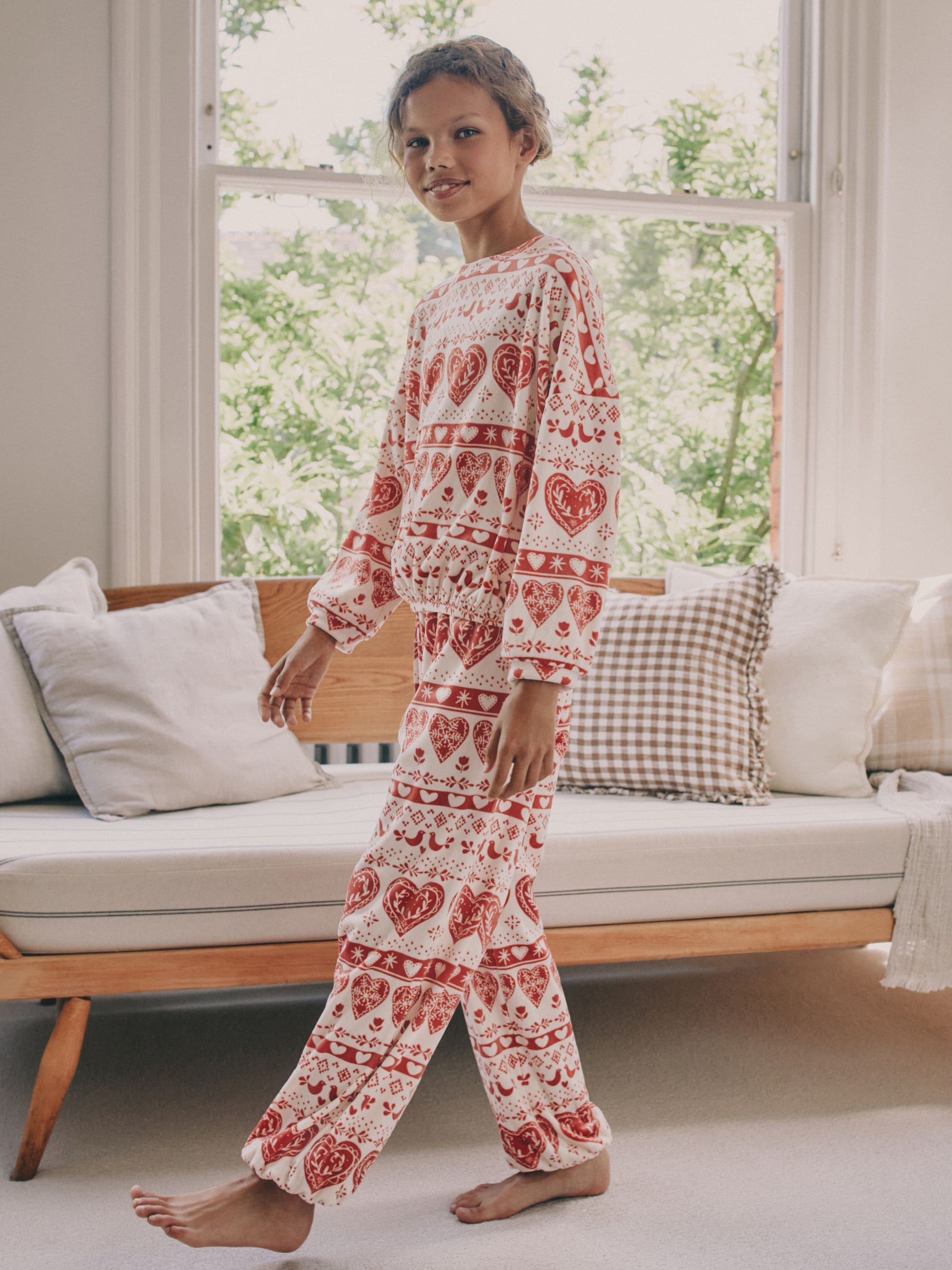 Rood/Ecru Fairisle - Kerst behaaglijke fleece pyjama (3-16jr)