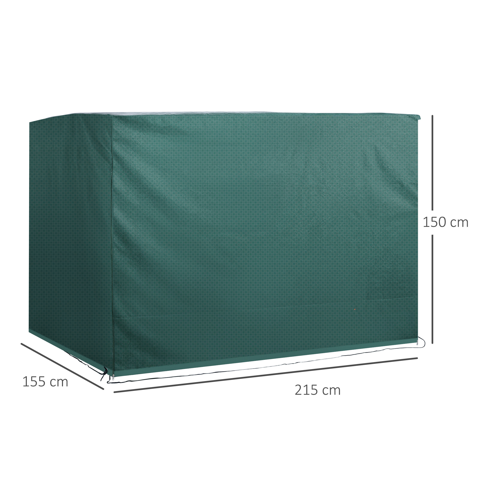 Capa protetora Outsunny para cadeira de balanço de jardim de 3 lugares, 215x155x150 cm, impermeável com zíper, para móveis de exterior, à prova de poeira e vento, verde.