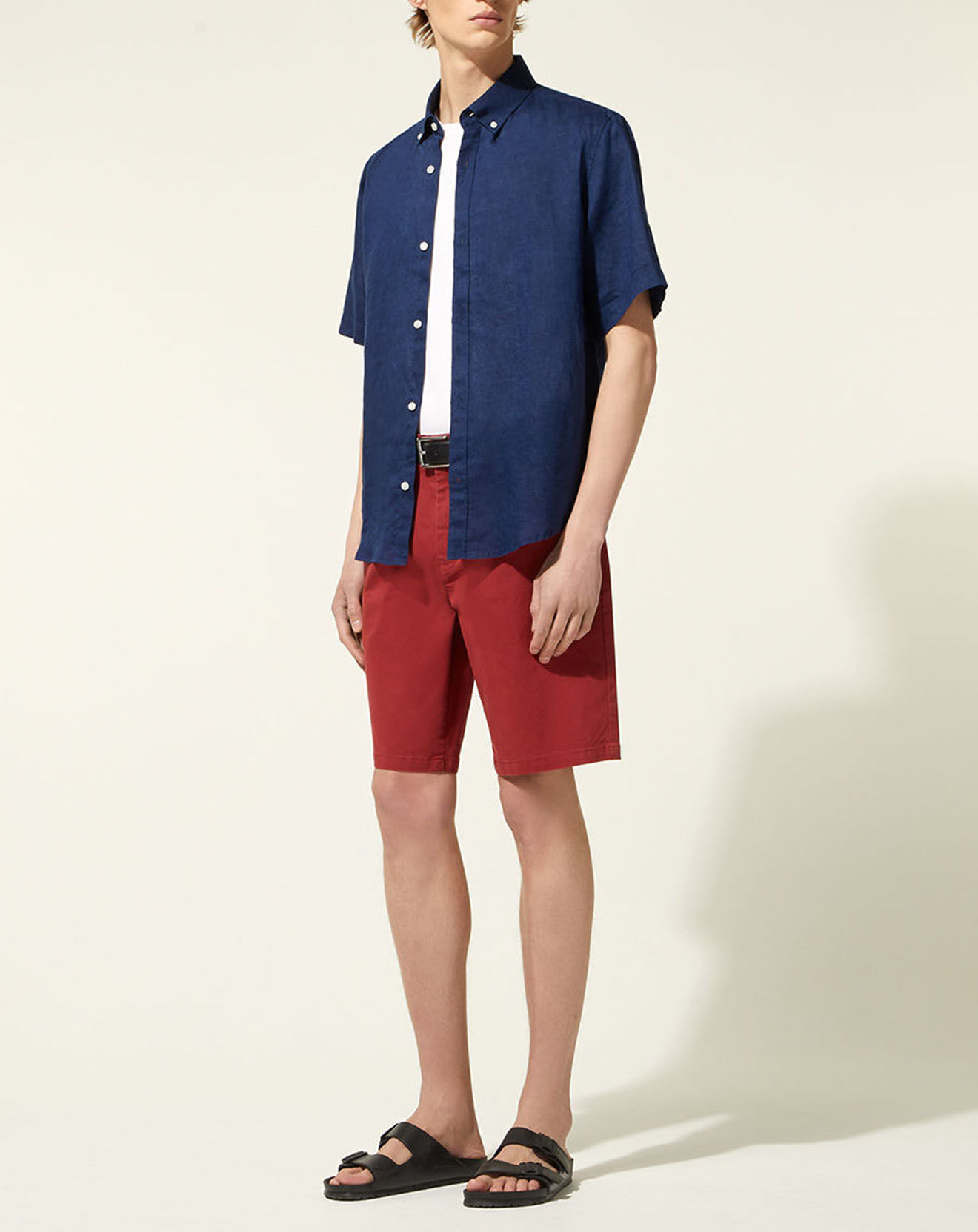 Galeries Lafayette Chemise droite 100% Lin Kilinco bleu marine