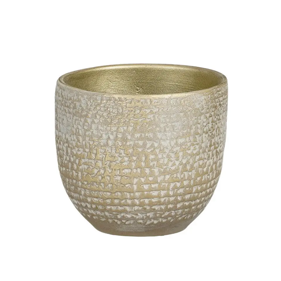 Mica Decorations Plantenpot - terracotta - champagne/wit -14x12cm