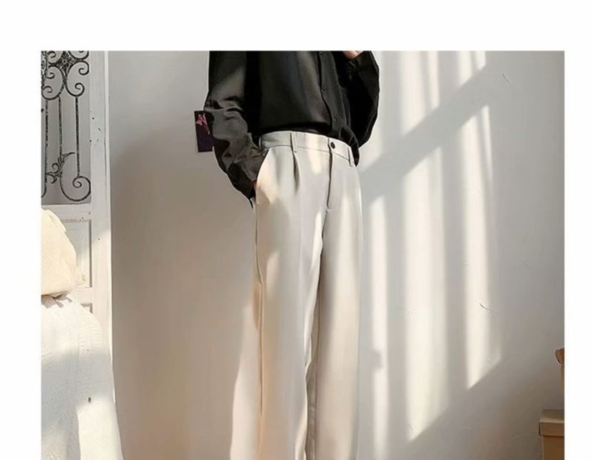 Lorencho - Mid Rise Plain Straight Leg Dress Pants