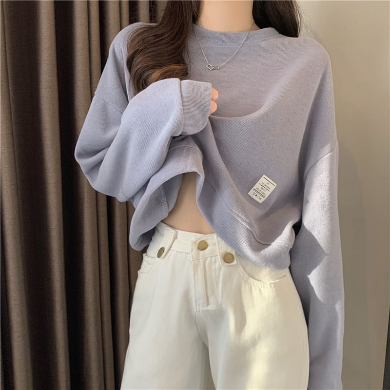 Shinsei - Effen cropped sweatshirt met ronde hals