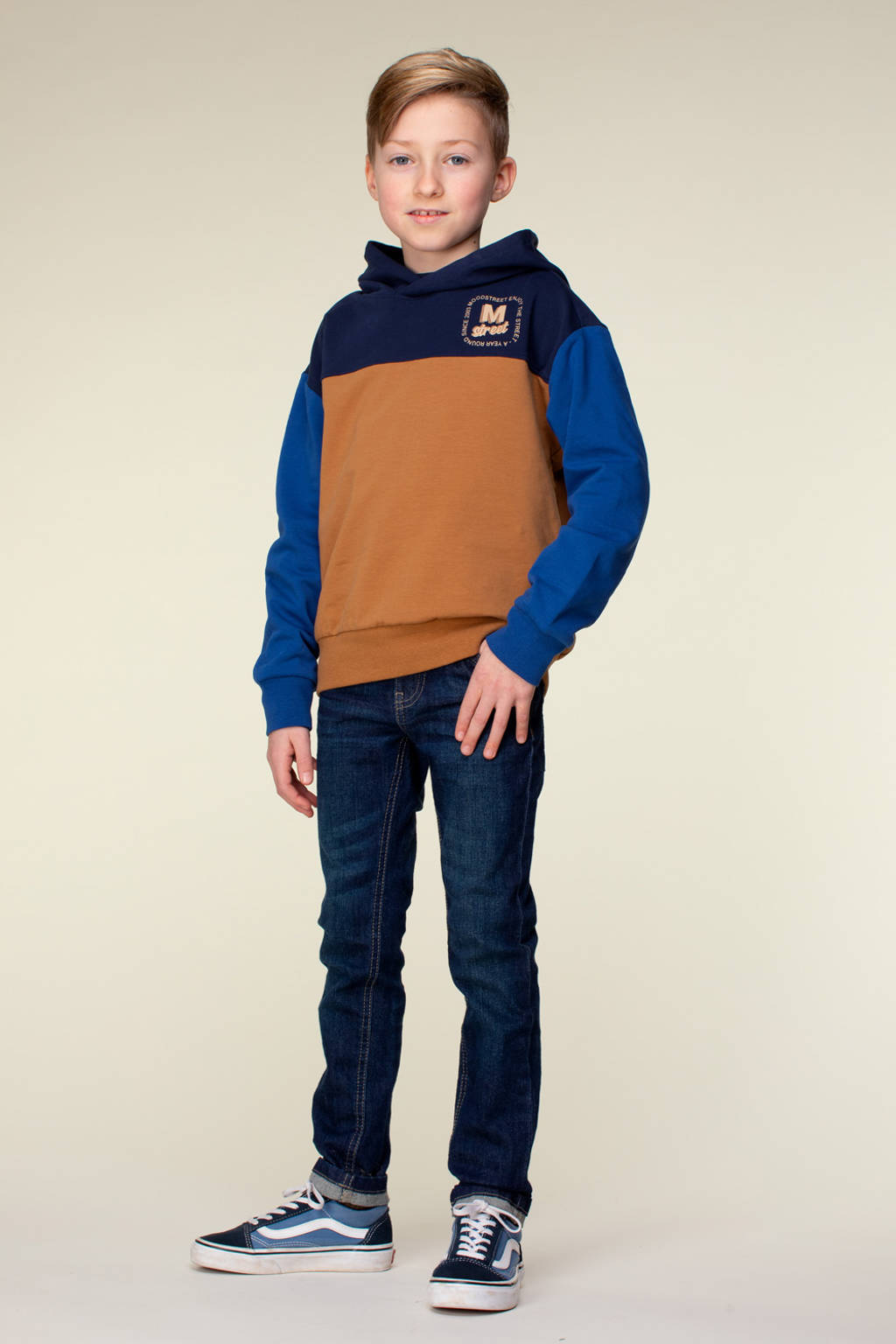 Moodstreet hoodie Sill bruin/blauw/zwart