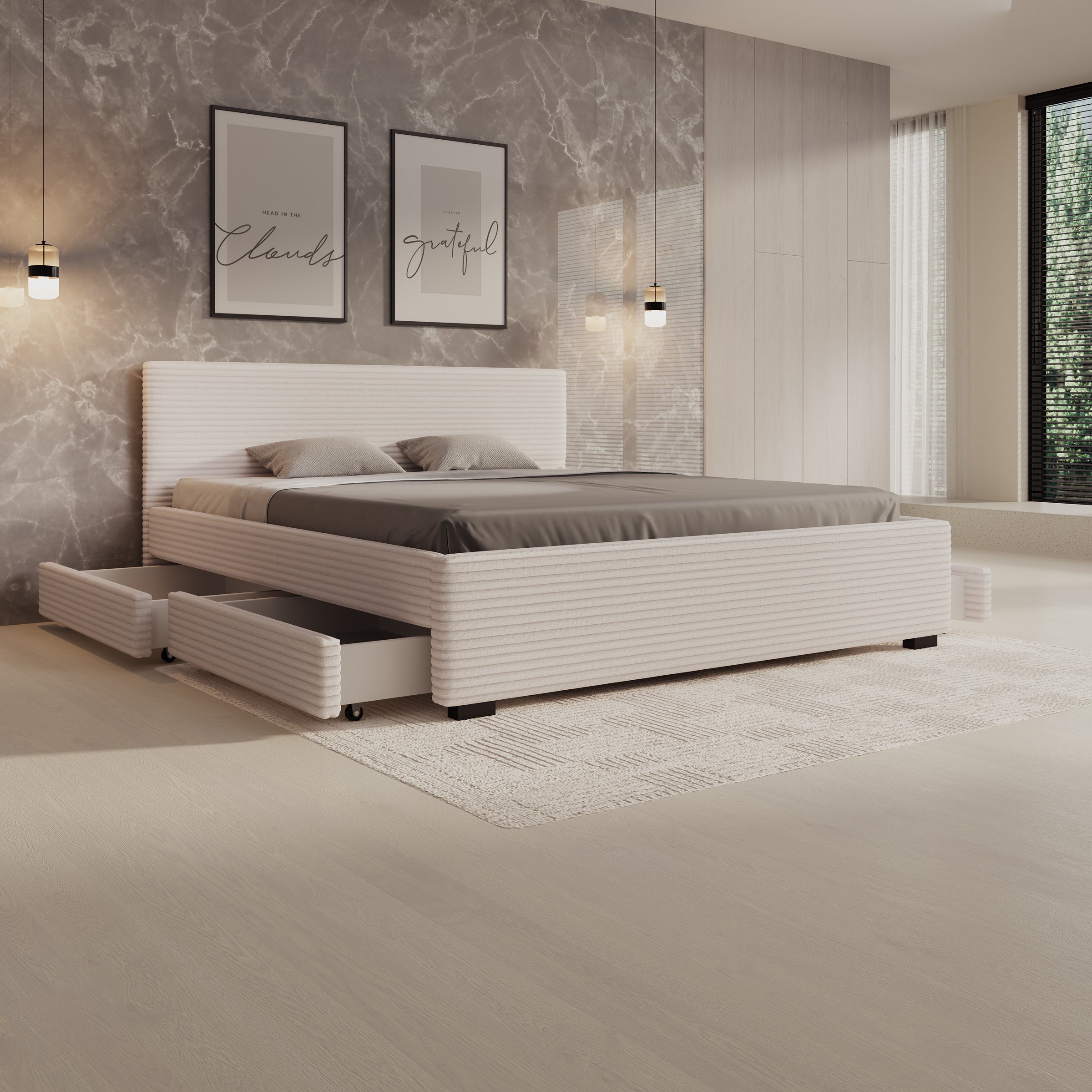 Loox - Tweepersoonsbed - Beige ribstof - 180x200 cm