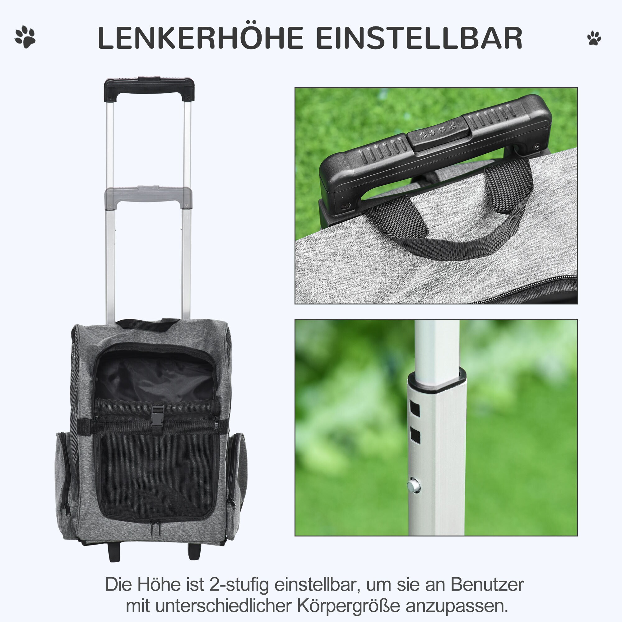 PawHut Hundetrolley 2 in 1 Rucksack grau 42cm x 25cm x 55cm