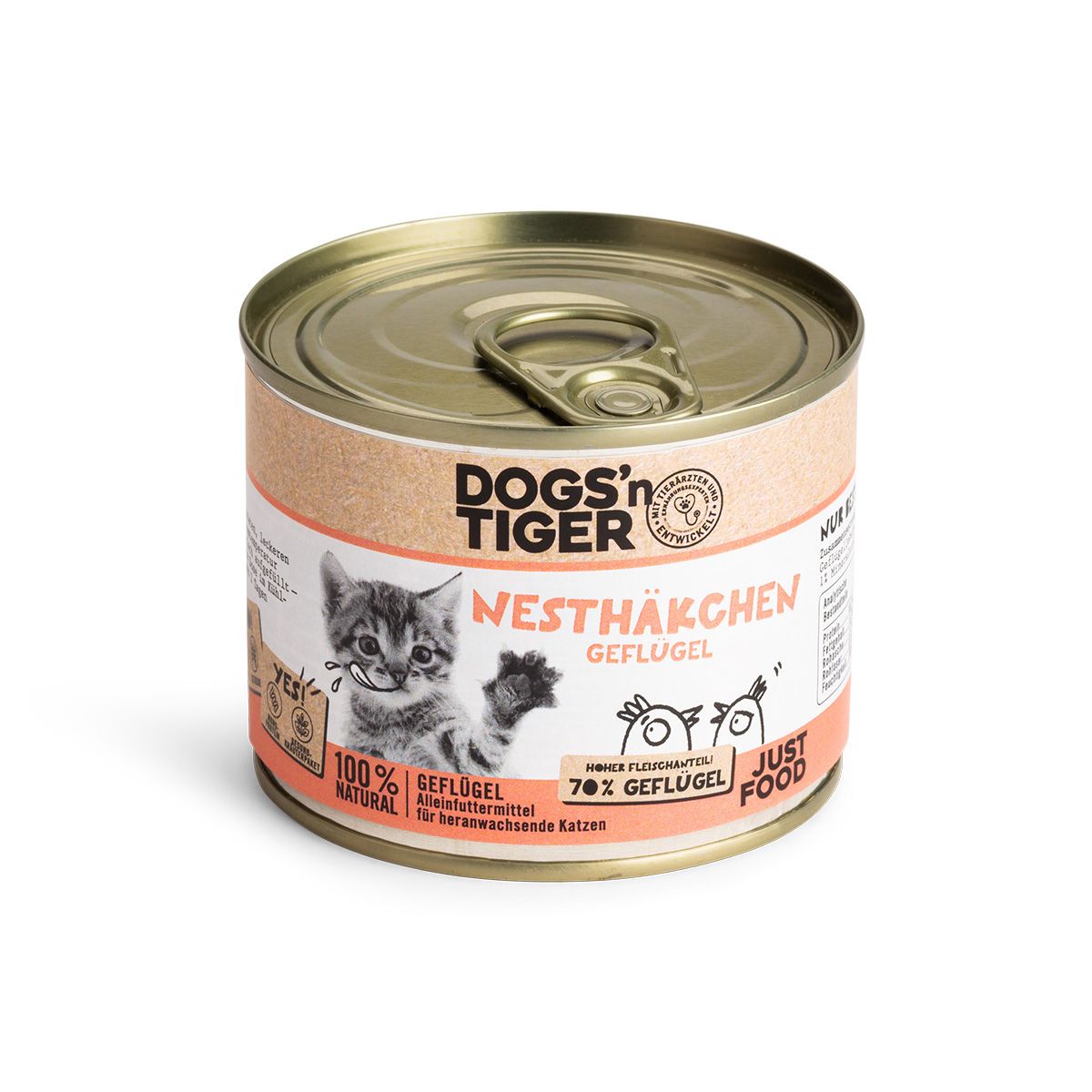 Dogs’n Tiger Junior, Kitten Premium Katzenfutter, Nassfutter, Nesthäkchen, Geflügel & Algenkalk