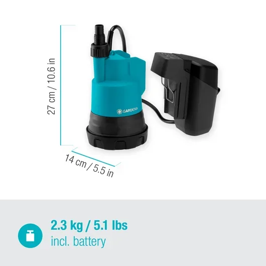 Gardena Battery-powered submersible pump for clean water 2000/2 18V, set.