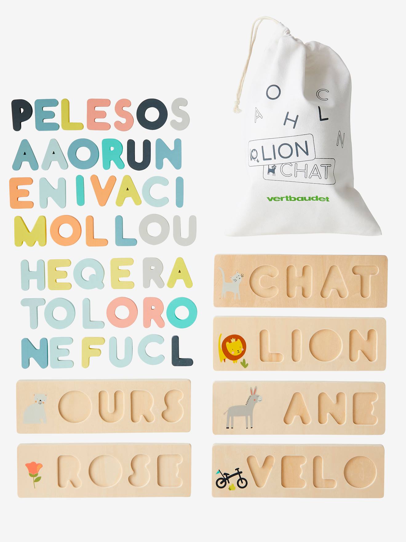 Quebra-cabeça de palavras multicolorido para encaixar