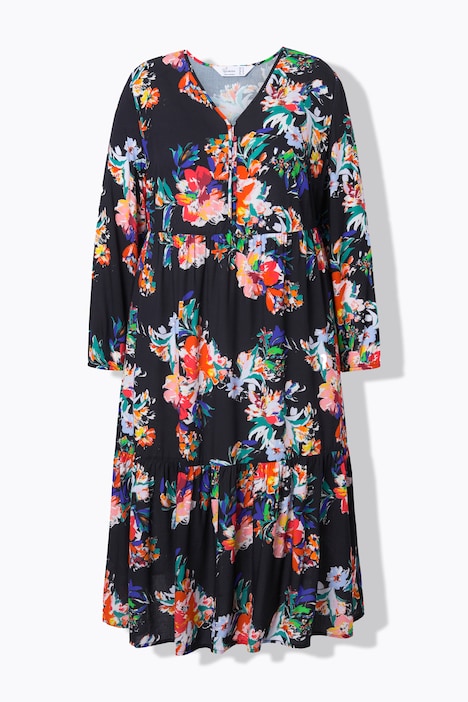Midikleid, Blüten-Muster, Volant, Langarm