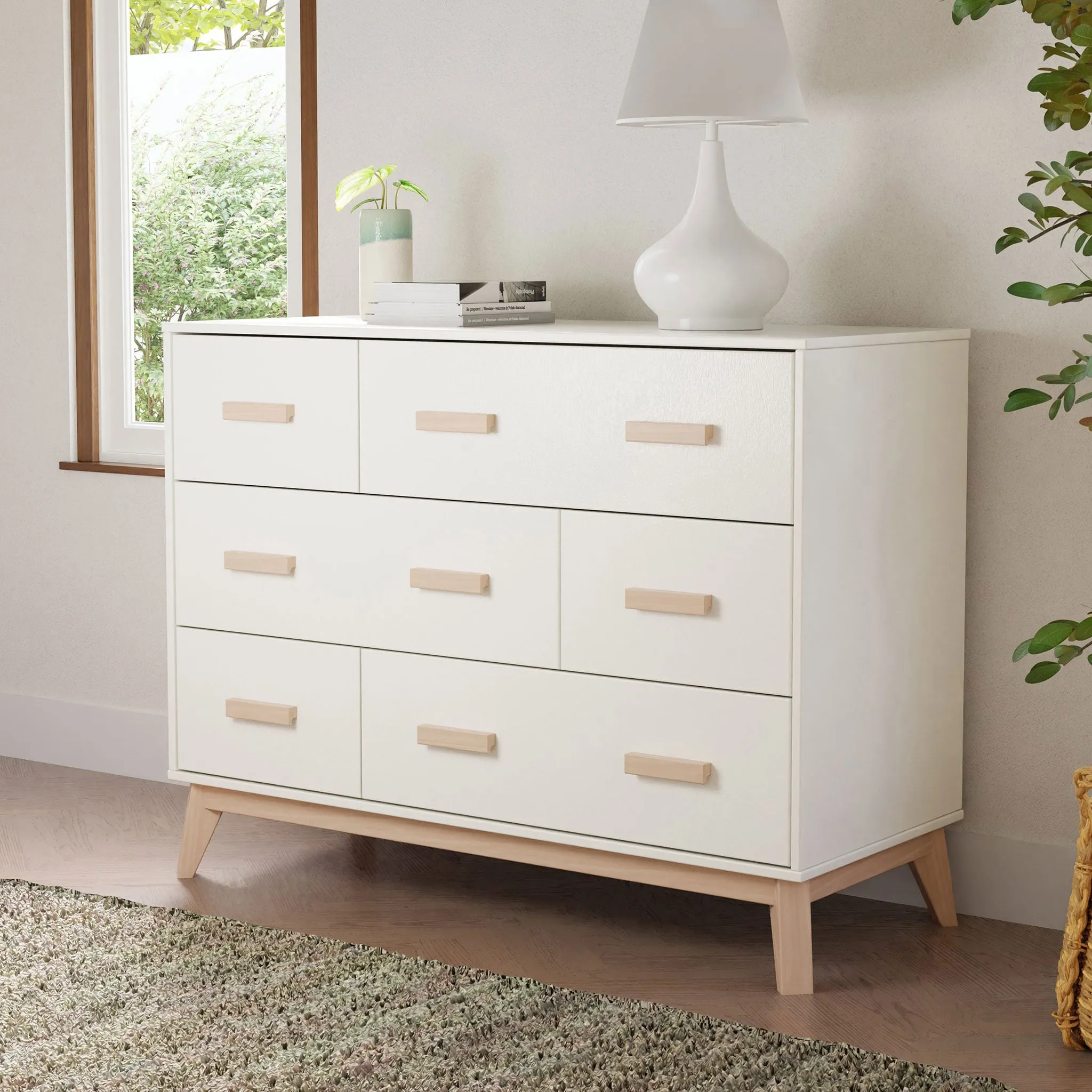 Babyletto Bureau 6 tiroirs Scoot - Blanc  Naturel Lavé