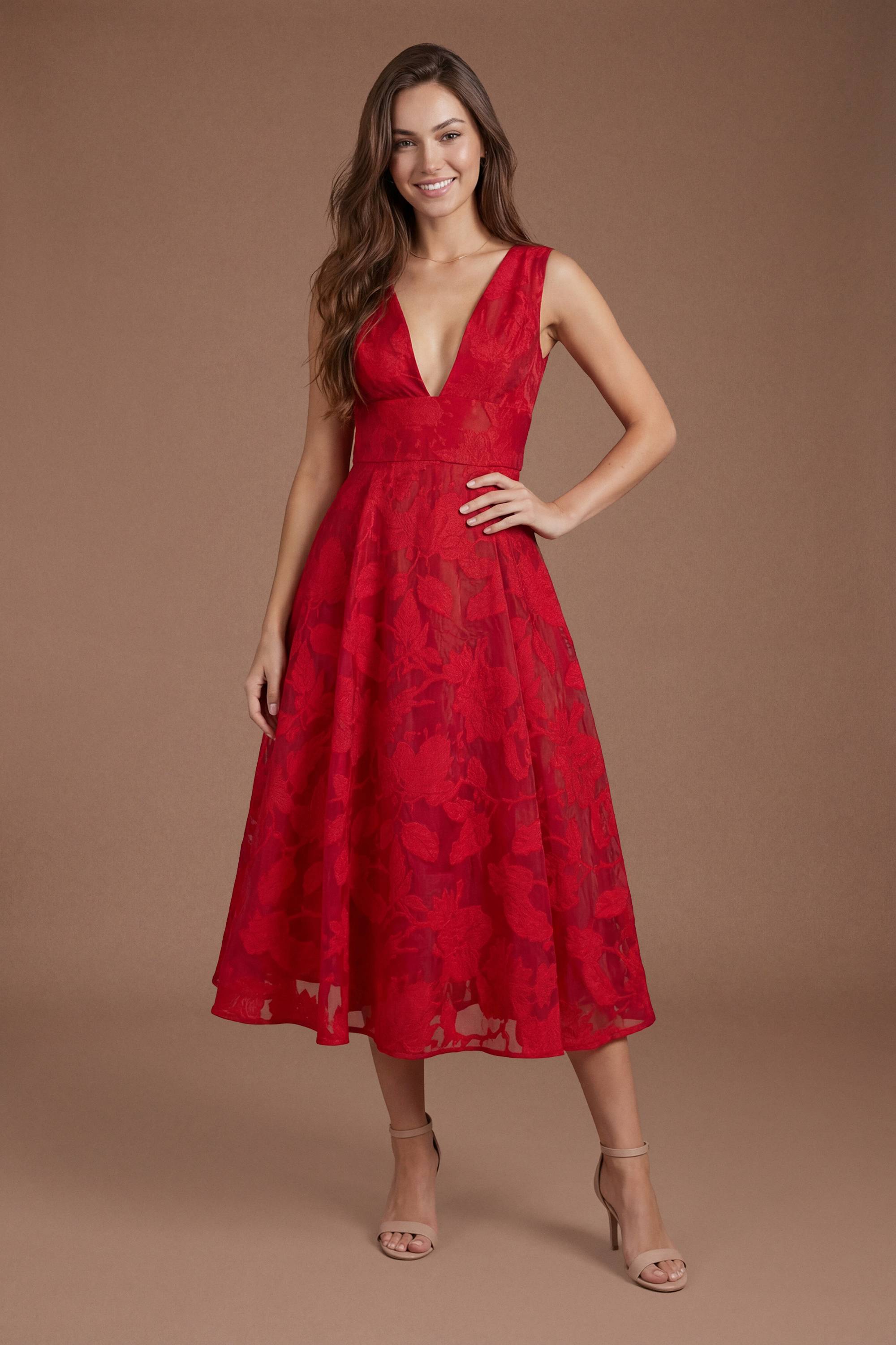 Coast Robe Midi Jacquard À Décolleté Plongeant En V Et Jupe Ample