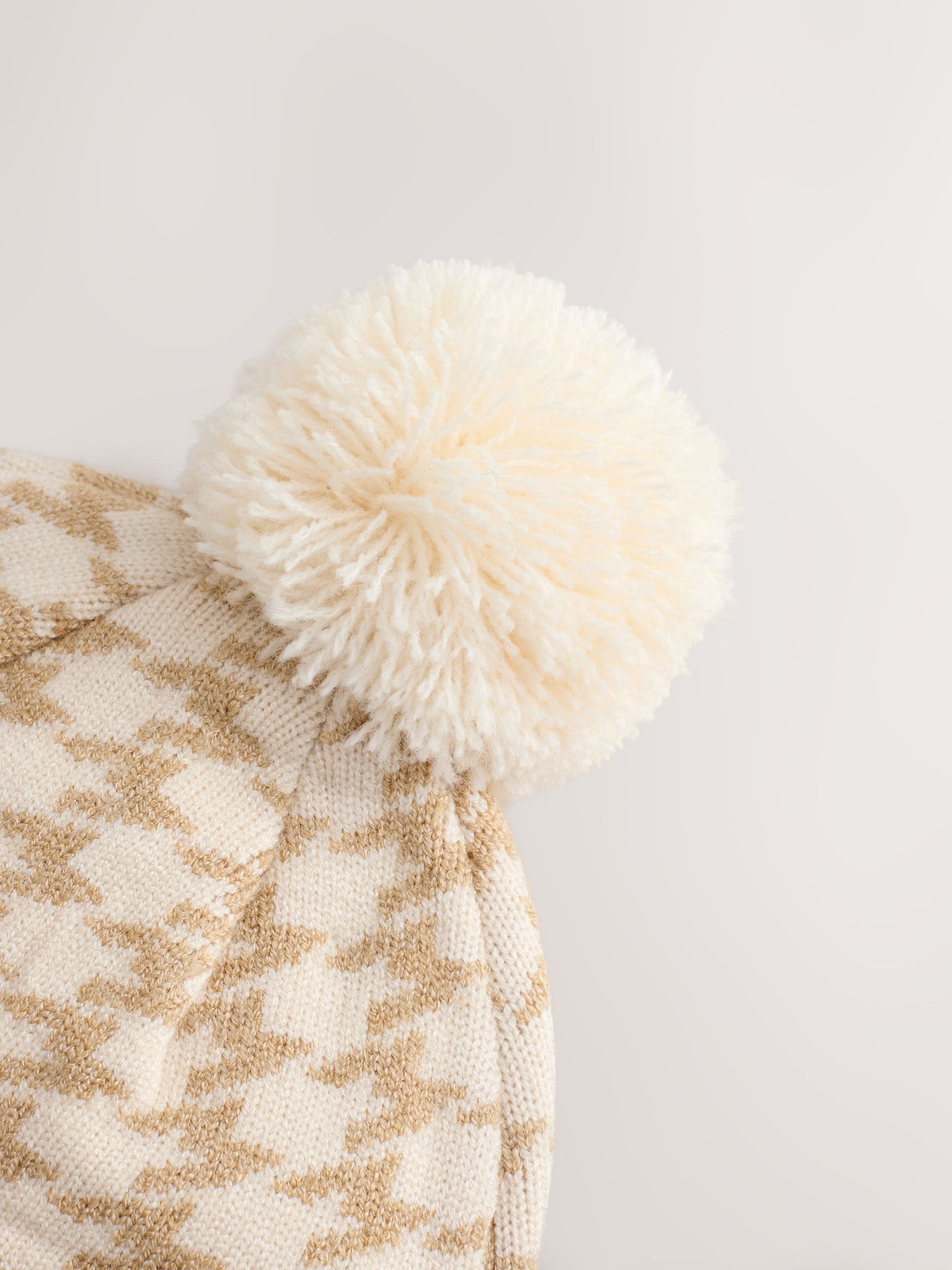 Naturel Houndstooth Gebreide Pompon - Baby Beanie Hat