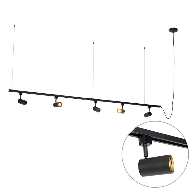 Modern hangend railsysteem met 5 spots zwart 1-fase  - Iconic Jeana