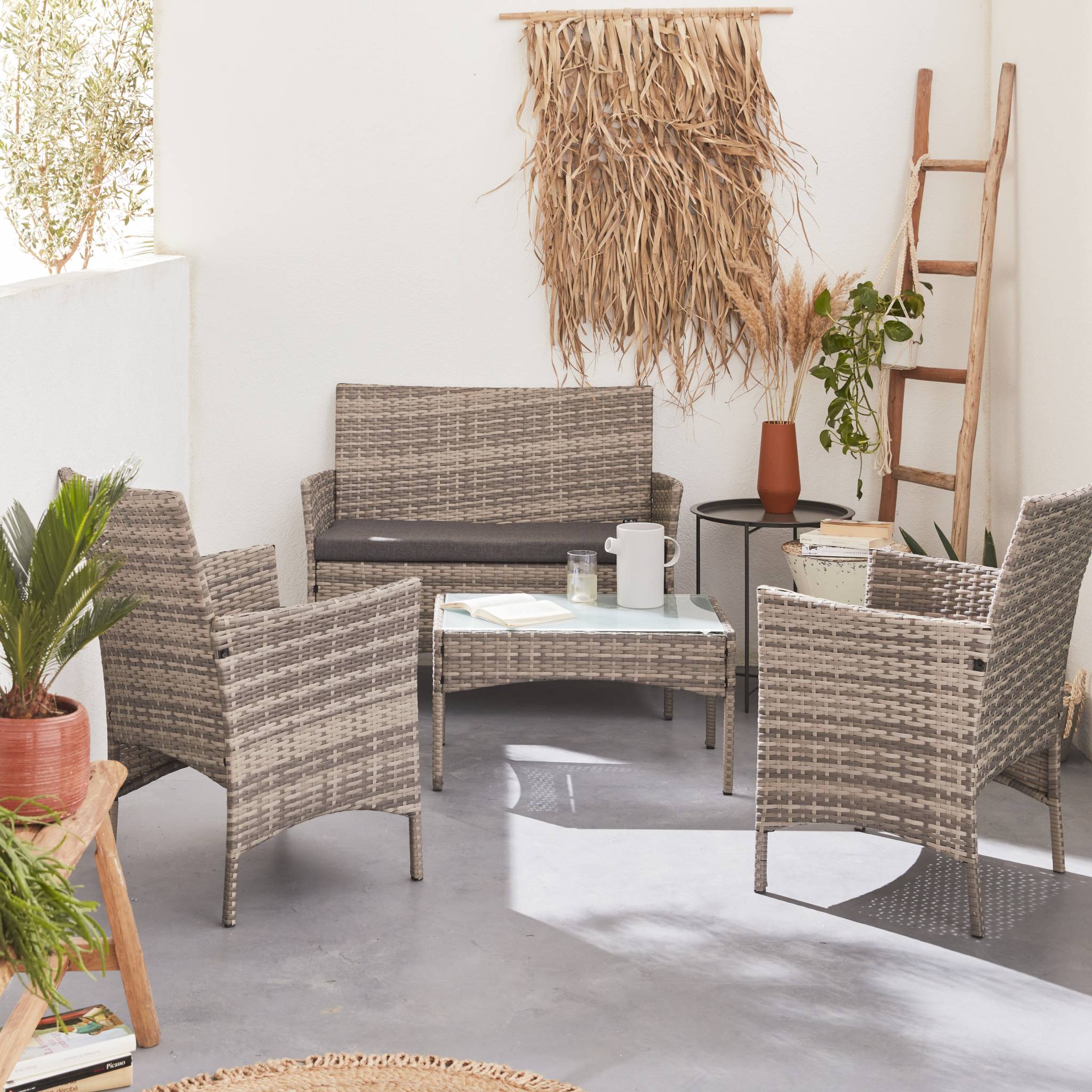 sweeek - Tuinmeubelset van wicker, 4-zits