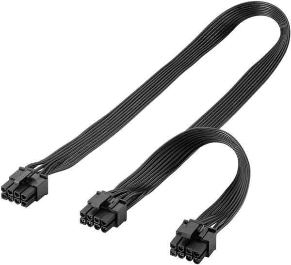 Strømforsyningskabel 8-pins hann til dobbel 6+2 hann for PCIe