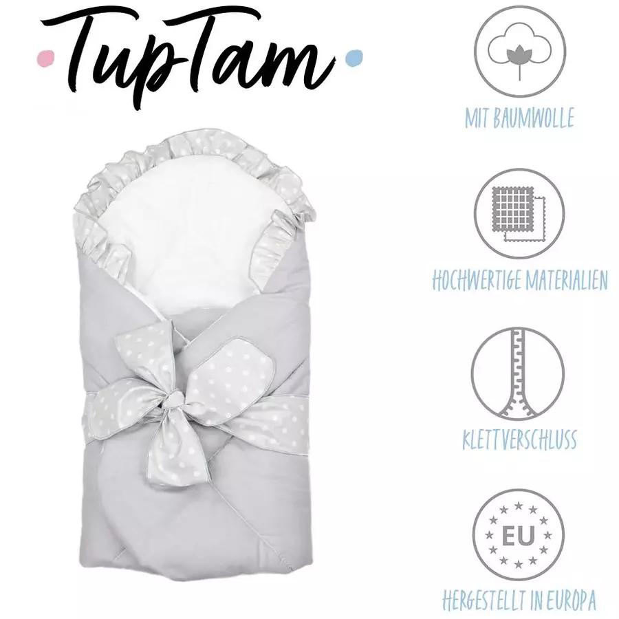 TupTam Unisex Baby Einschlagdecke mit Schleife grau