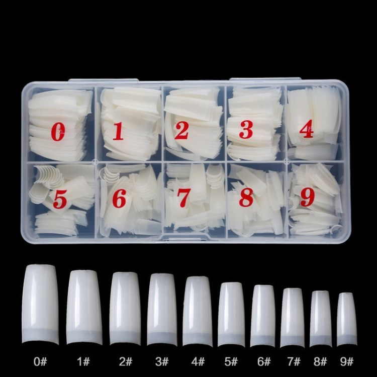 (500er Set) Coffin Kunstnägel Half Cover Fake Nail Tips für die Maniküre 10 Grössen - Weiss