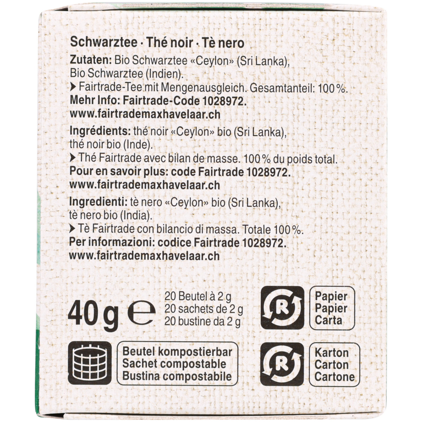 Naturaplan Bio Pure Ceylon Fairtrade Tee 20 Beutel