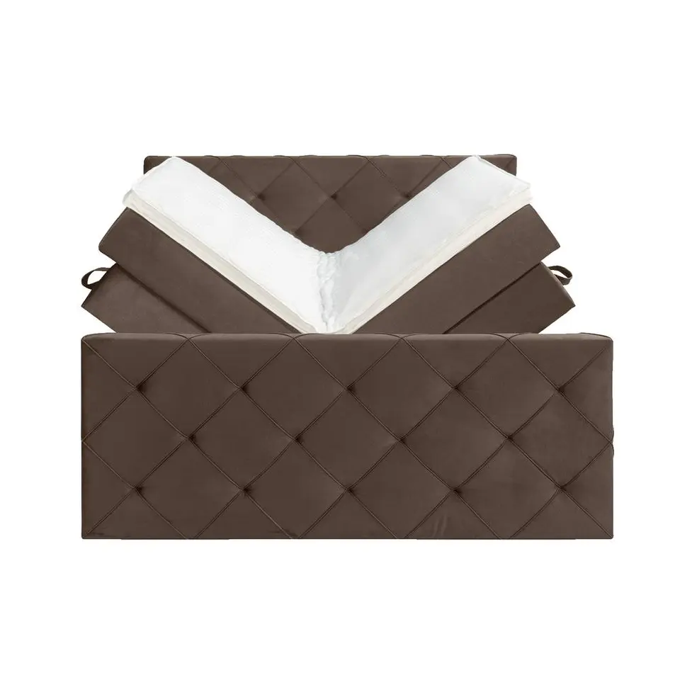 Boxspring met opbergruimte en voetbord Liv geruit - bruin - 140x200cm