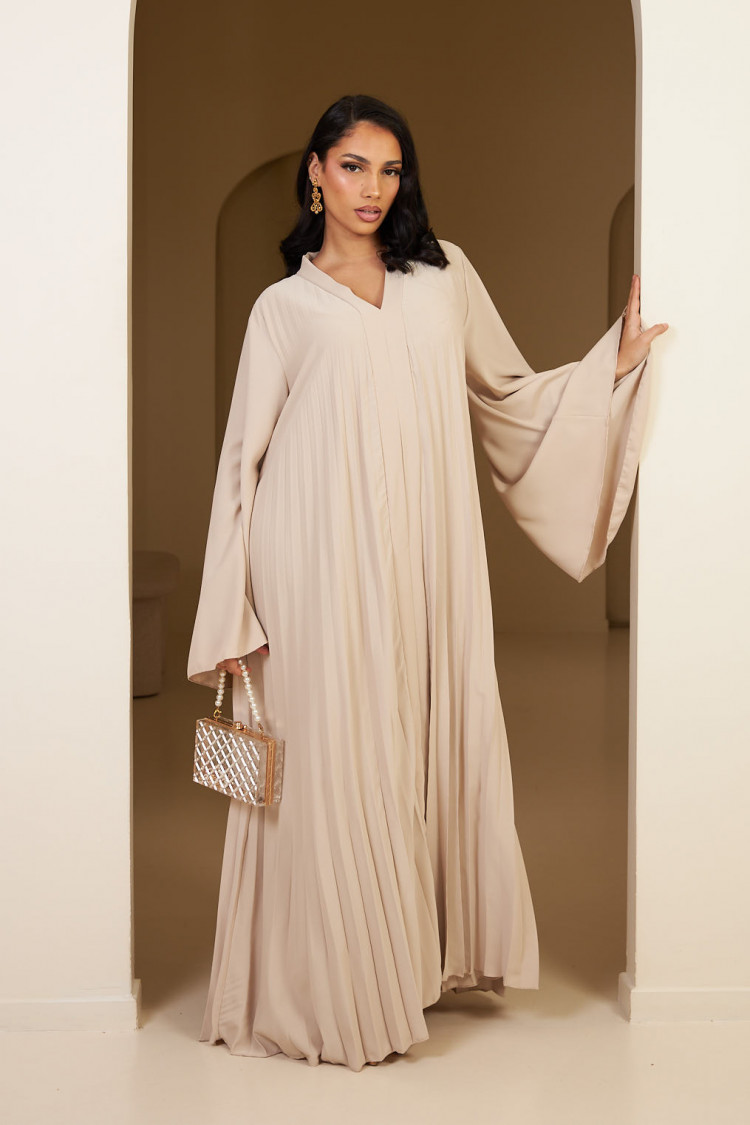 Abaya beige plissée