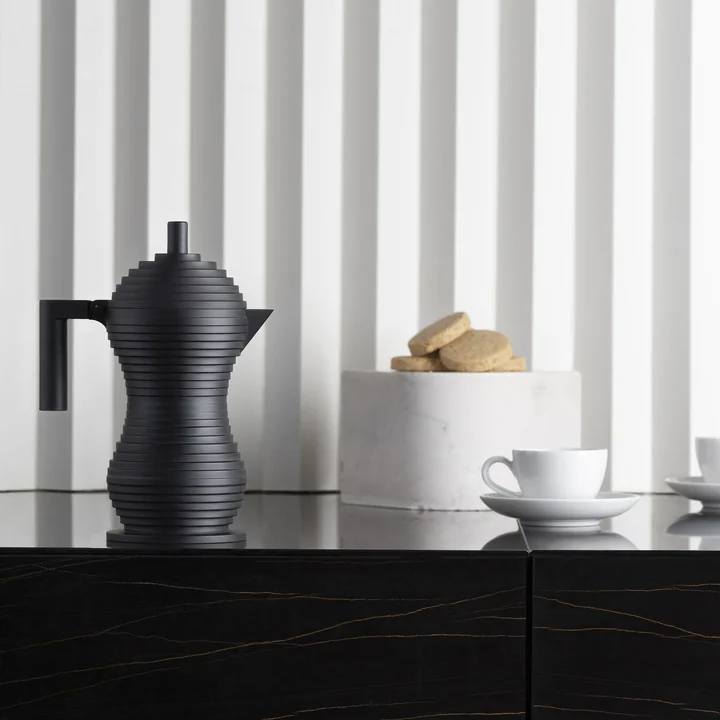 Alessi - Pulcina Espressokocher, 7 cl, silber / schwarz