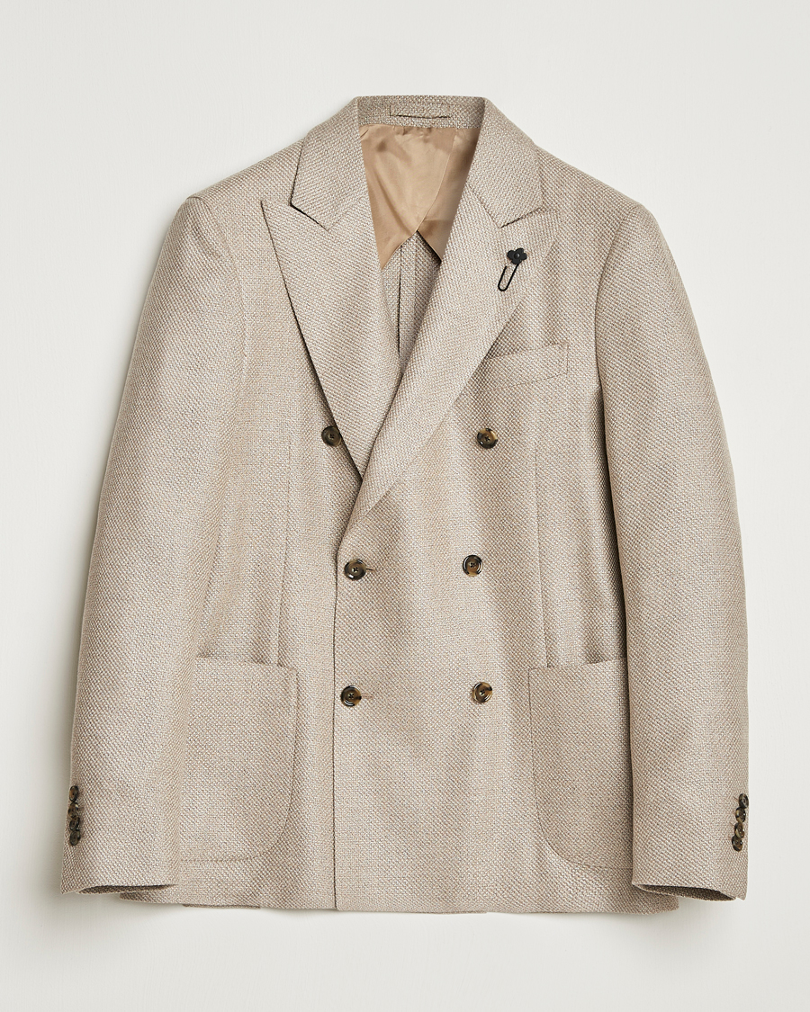 Lardini Double Breasted Wool/Silk/Cashmere Blazer Beige
