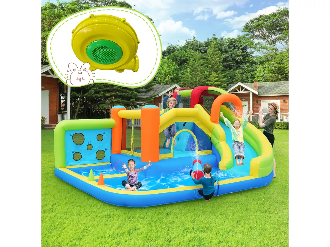 Château gonflable parc aquatique 7 en 1 pour enfants - 410 x 315 x 203cm - en oxford - avec souffleur - bleu