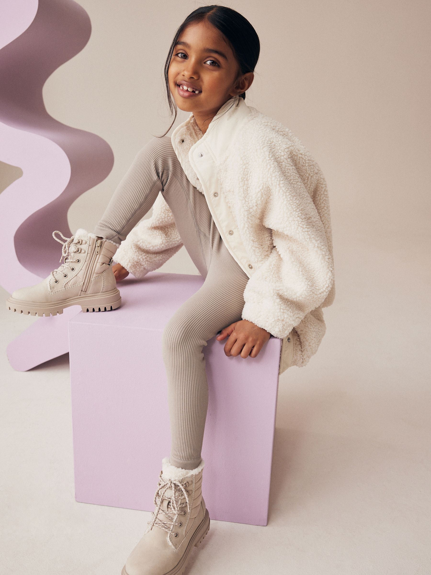 Beige - Naadloze geribbelde leggings met hoge taille (3-16jaar)